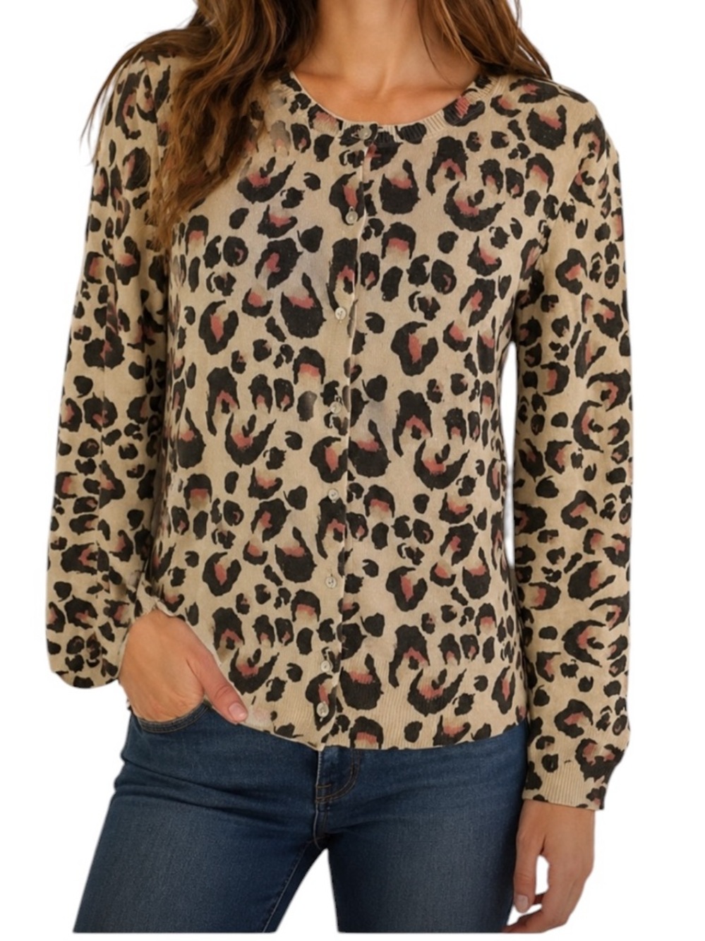 J. Crew Merino Wool Leopard Print Button Down Cardigan Sweater M​